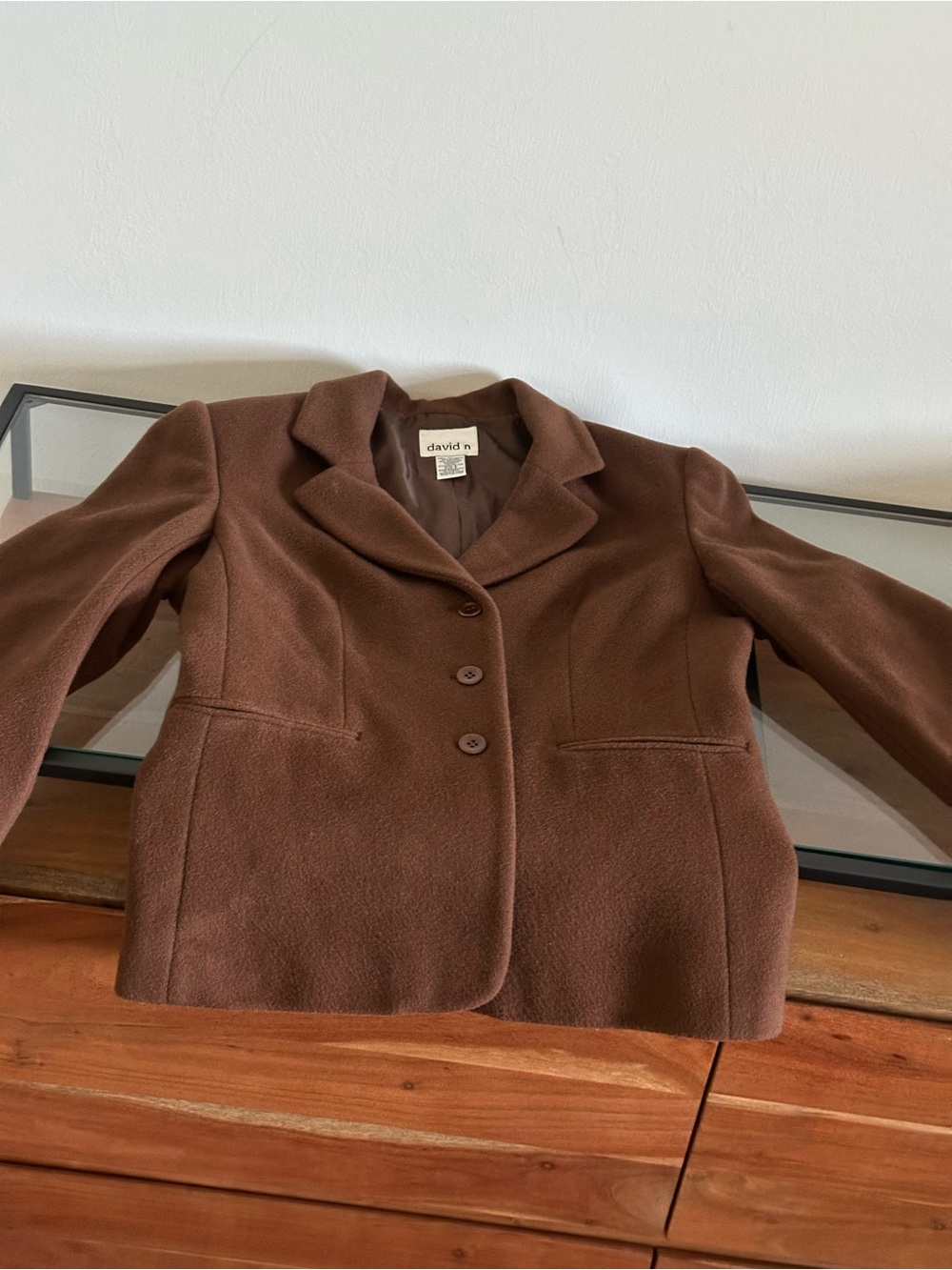 David N Wool Cashmere Blazer Chocolate Brown Shoulder Pad 90s Quiet Luxury 8